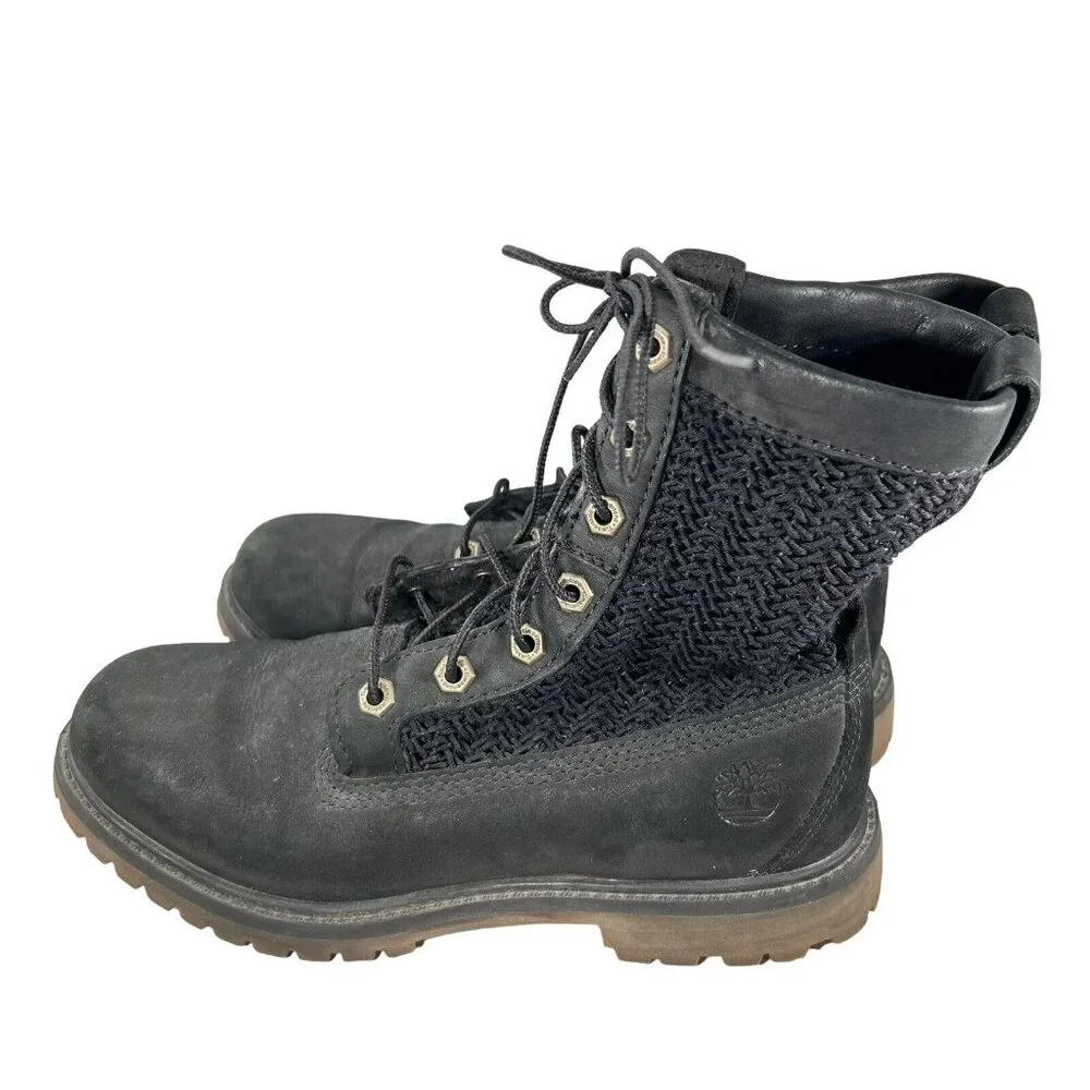 TImberland Womens Combat Boots Black Nubuck Open Weave Mesh Sz US 7.5 EU 38.5 - Picture 4 of 11